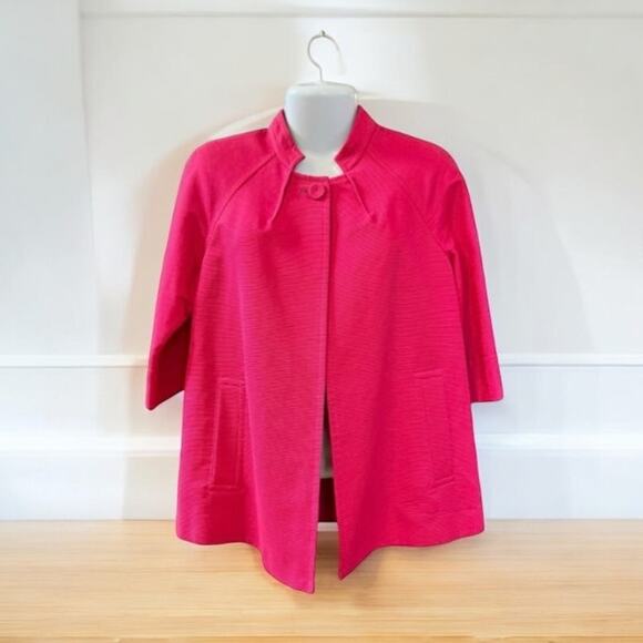 Talbots Women's Punch Pink 3/4 Sleeve Collared 1-Button Cape/ Jacket | Size 12 - Picture 1 of 12